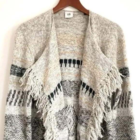 CABI Shetland Fringe Drape Front Oversized Waterfall Cardigan Sweater Size Small - Picture 4 of 11